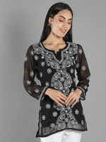 Load image into Gallery viewer, Seva Chikan Hand Embroidered  Georgette Lucknowi Chikan Top With Slip