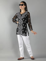 Load image into Gallery viewer, Seva Chikan Hand Embroidered  Georgette Lucknowi Chikan Top With Slip