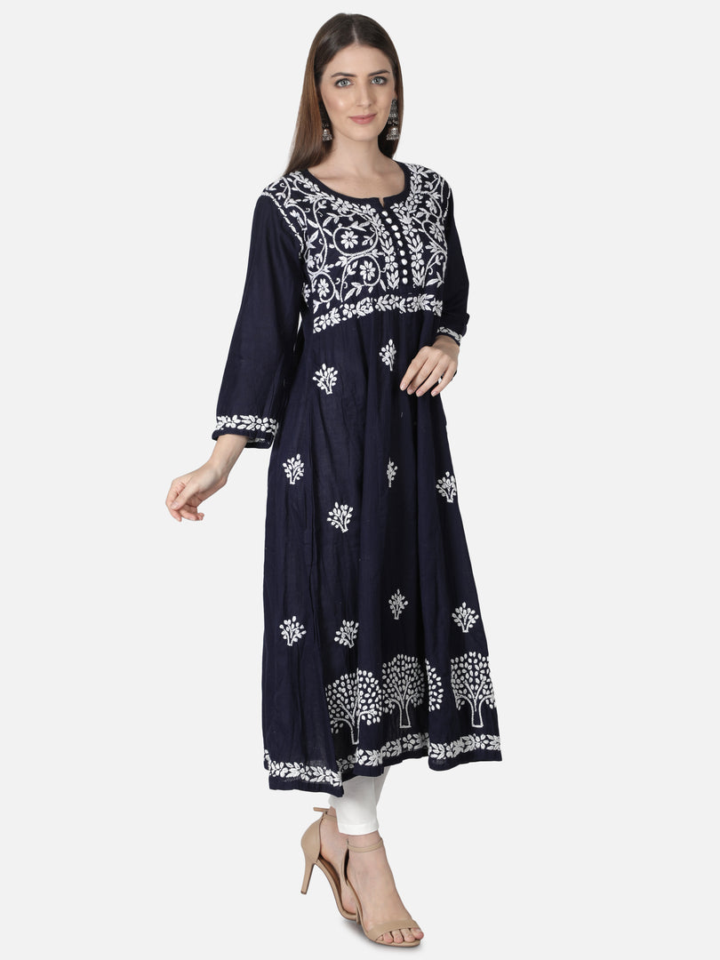 Seva Chikan Hand Embroidered Cotton Lucknowi Chikankari A-Line Kurta