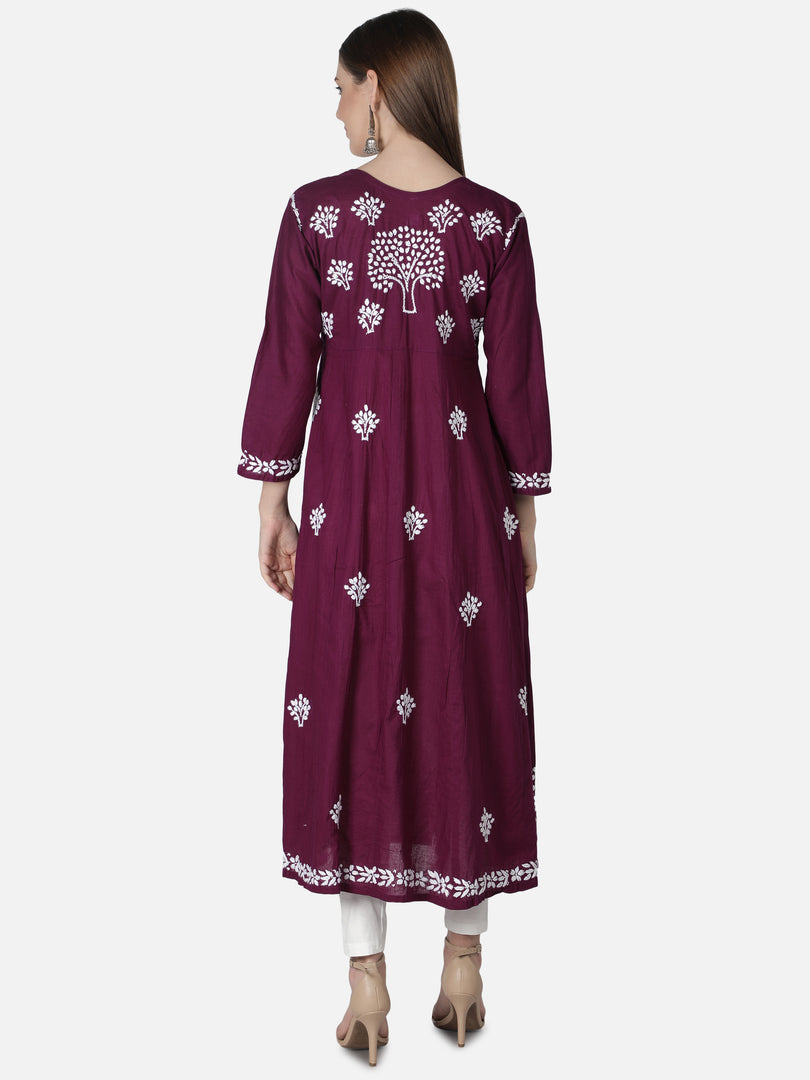 Seva Chikan Hand Embroidered Cotton Lucknowi Chikankari A-Line Kurta