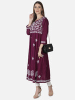 Load image into Gallery viewer, Seva Chikan Hand Embroidered Cotton Lucknowi Chikankari A-Line Kurta