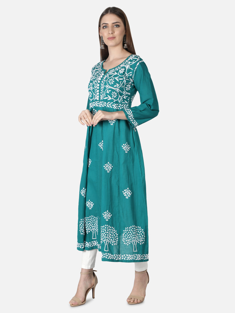 Seva Chikan Hand Embroidered Cotton Lucknowi Chikankari A-Line Kurta