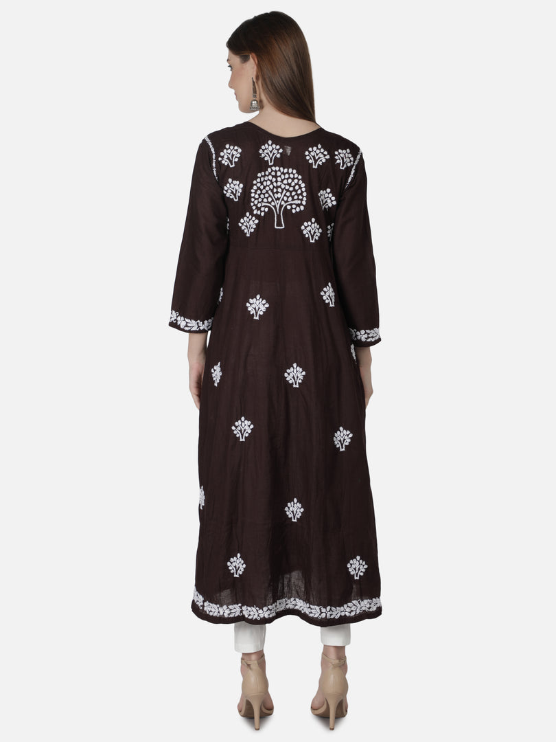 Seva Chikan Hand Embroidered Cotton Lucknowi Chikankari A-Line Kurta