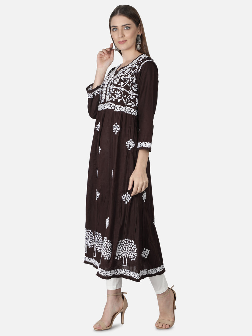 Seva Chikan Hand Embroidered Cotton Lucknowi Chikankari A-Line Kurta