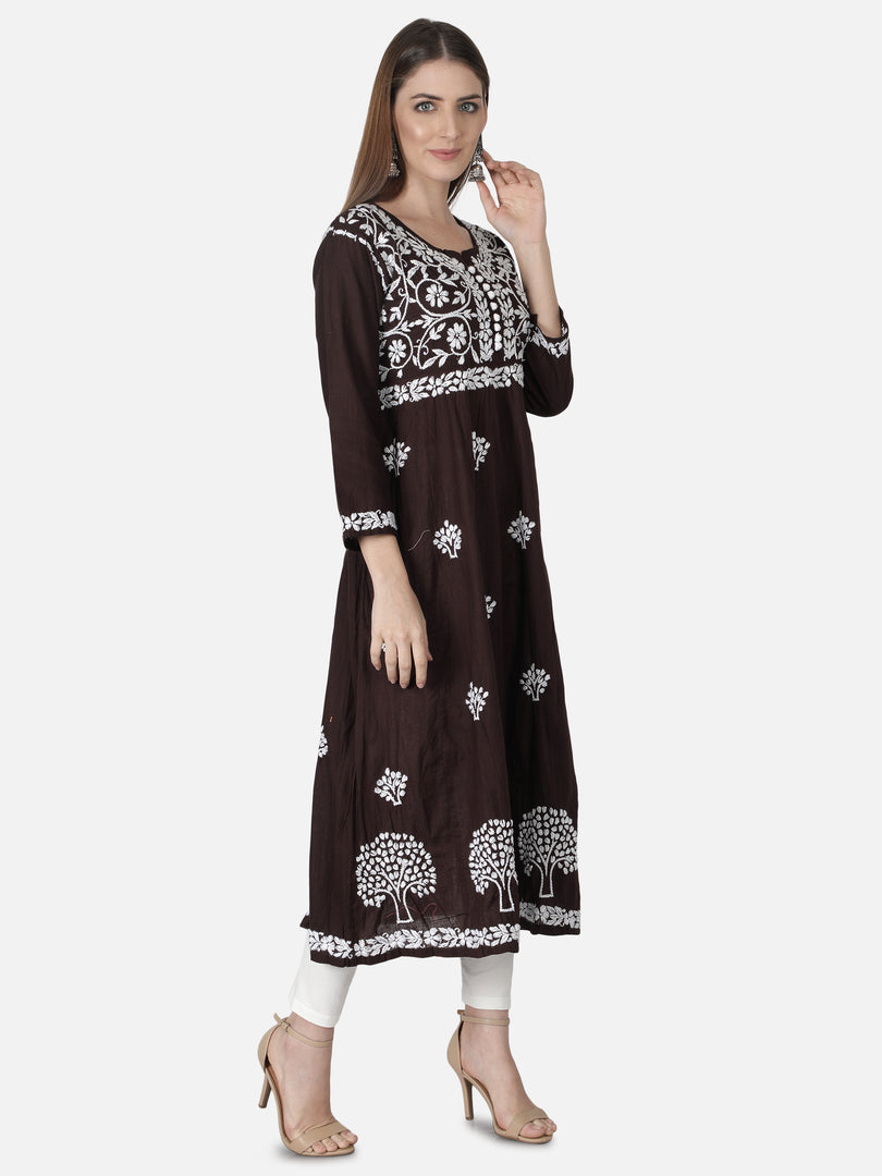 Seva Chikan Hand Embroidered Cotton Lucknowi Chikankari A-Line Kurta