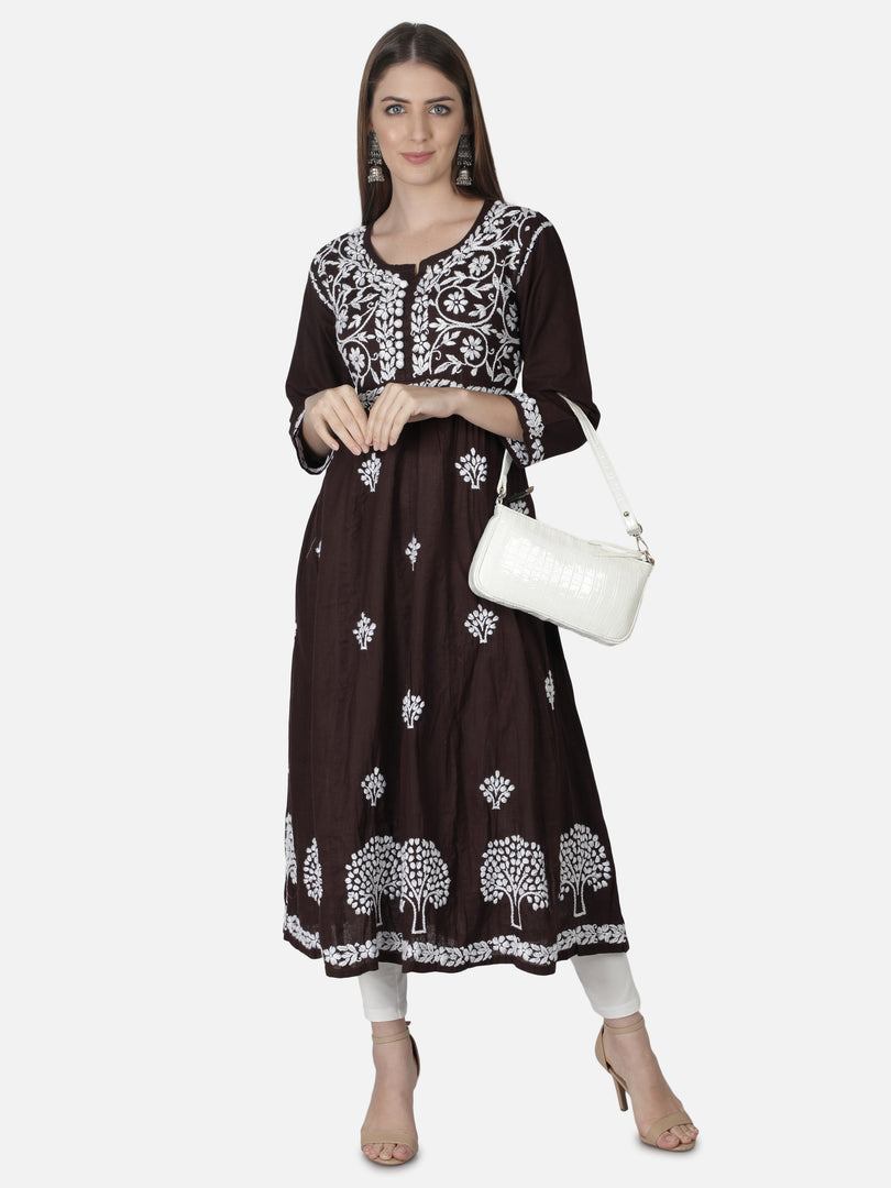 Seva Chikan Hand Embroidered Cotton Lucknowi Chikankari A-Line Kurta