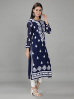 Load image into Gallery viewer, Seva Chikan Hand Embroidered Georgette Lucknowi Chikan Kurti With Slip