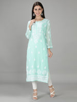 Load image into Gallery viewer, Seva Chikan Hand Embroidered Georgette Lucknowi Chikan Kurti With Slip
