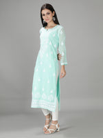 Load image into Gallery viewer, Seva Chikan Hand Embroidered Georgette Lucknowi Chikan Kurti With Slip