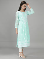 Load image into Gallery viewer, Seva Chikan Hand Embroidered Georgette Lucknowi Chikan Kurti With Slip