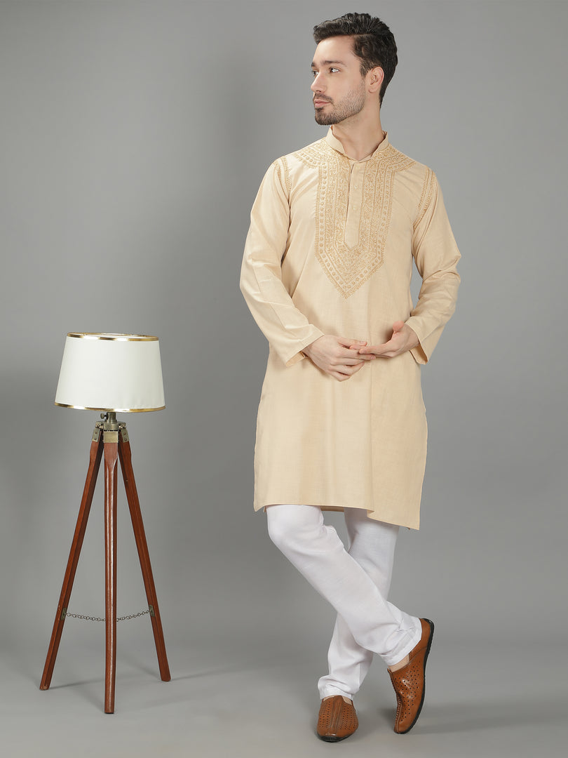 Seva Chikan Hand Embroidered Cotton Lucknowi Chikan Mens Kurta