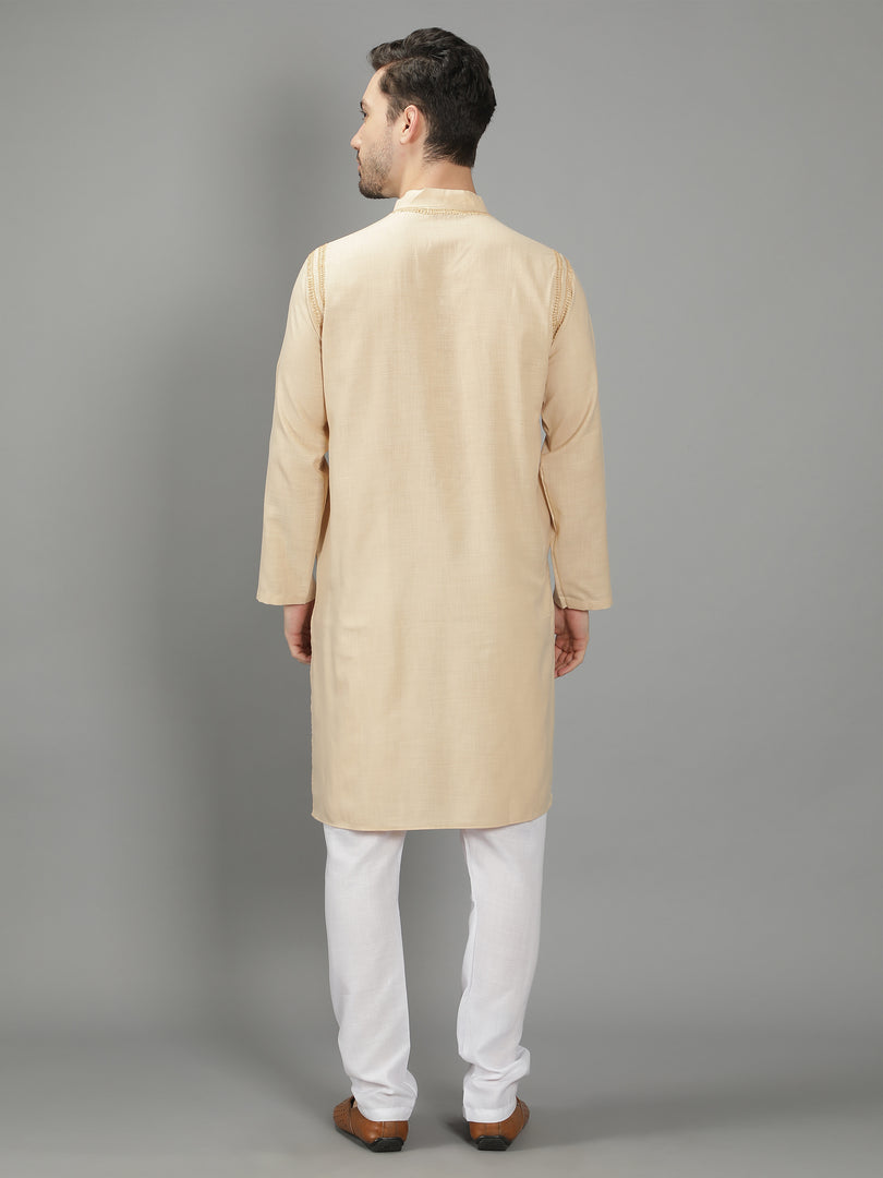 Seva Chikan Hand Embroidered Cotton Lucknowi Chikan Mens Kurta
