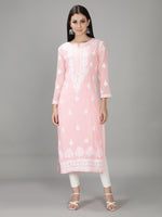 Load image into Gallery viewer, Seva Chikan Hand Embroidered Georgette Lucknowi Chikan Kurti With Slip