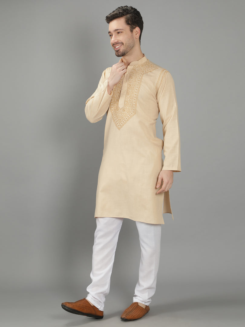 Seva Chikan Hand Embroidered Cotton Lucknowi Chikan Mens Kurta