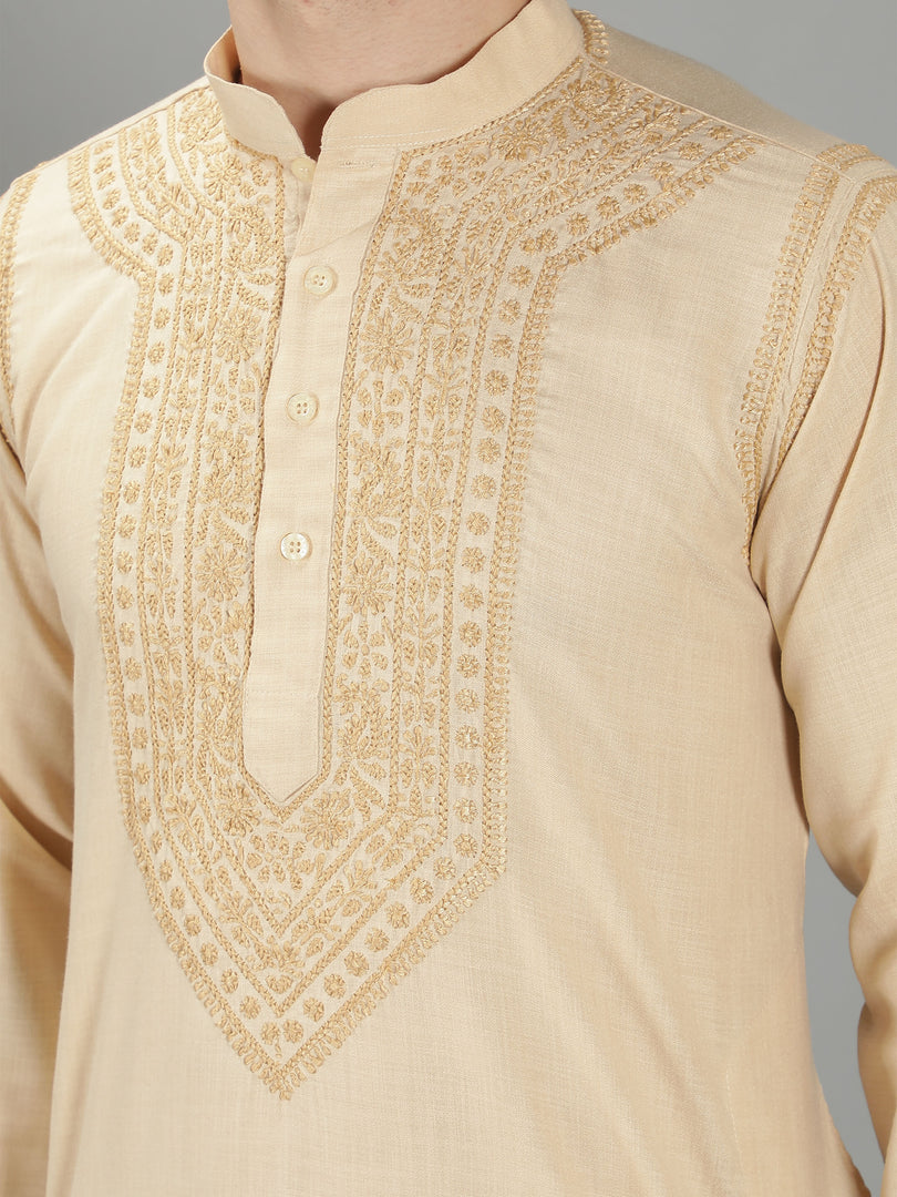 Seva Chikan Hand Embroidered Cotton Lucknowi Chikan Mens Kurta