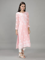 Load image into Gallery viewer, Seva Chikan Hand Embroidered Georgette Lucknowi Chikan Kurti With Slip
