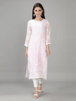 Load image into Gallery viewer, Seva Chikan Hand Embroidered Georgette Lucknowi Chikan Kurti With Slip
