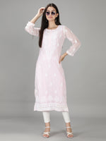 Load image into Gallery viewer, Seva Chikan Hand Embroidered Georgette Lucknowi Chikan Kurti With Slip