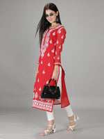 Load image into Gallery viewer, Seva Chikan Hand Embroidered Georgette Lucknowi Chikan Kurti With Slip