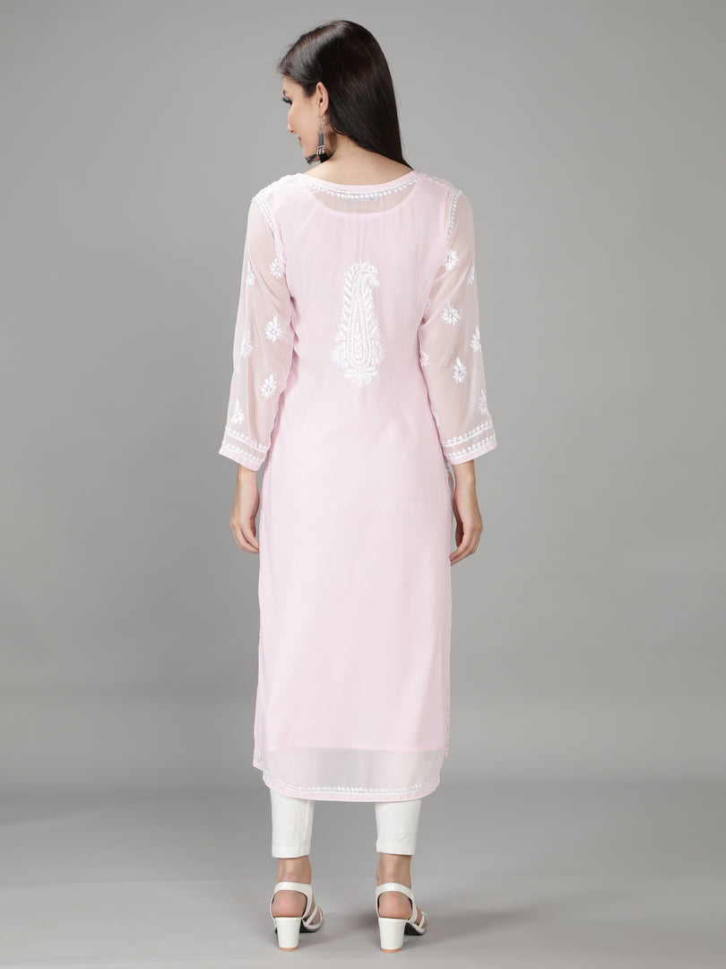 Seva Chikan Hand Embroidered Georgette Lucknowi Chikan Kurti With Slip