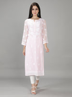 Load image into Gallery viewer, Seva Chikan Hand Embroidered Georgette Lucknowi Chikan Kurti With Slip