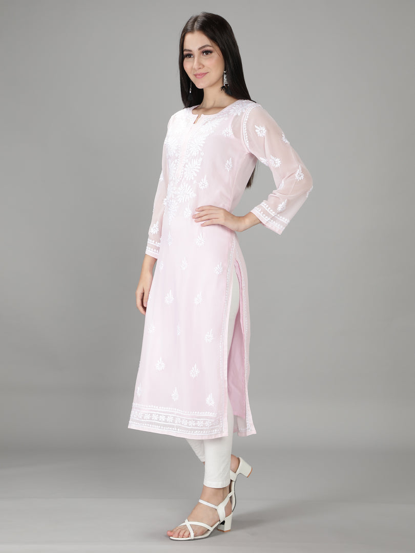 Seva Chikan Hand Embroidered Georgette Lucknowi Chikan Kurti With Slip