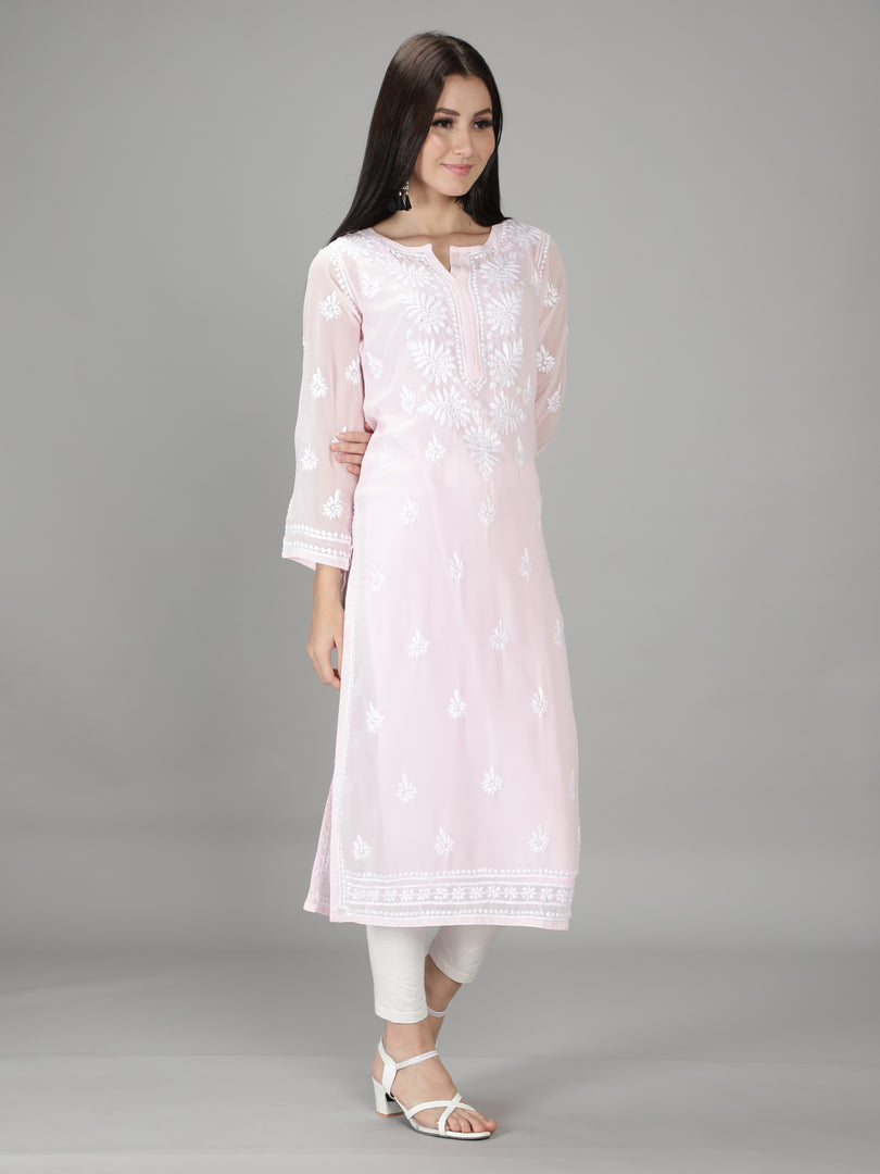 Seva Chikan Hand Embroidered Georgette Lucknowi Chikan Kurti With Slip