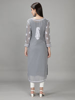 Load image into Gallery viewer, Seva Chikan Hand Embroidered Georgette Lucknowi Chikan Kurti With Slip