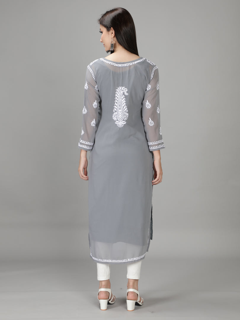 Seva Chikan Hand Embroidered Georgette Lucknowi Chikan Kurti With Slip