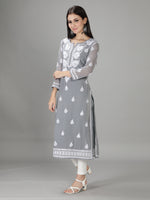 Load image into Gallery viewer, Seva Chikan Hand Embroidered Georgette Lucknowi Chikan Kurti With Slip
