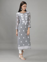 Load image into Gallery viewer, Seva Chikan Hand Embroidered Georgette Lucknowi Chikan Kurti With Slip