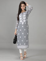 Load image into Gallery viewer, Seva Chikan Hand Embroidered Georgette Lucknowi Chikan Kurti With Slip