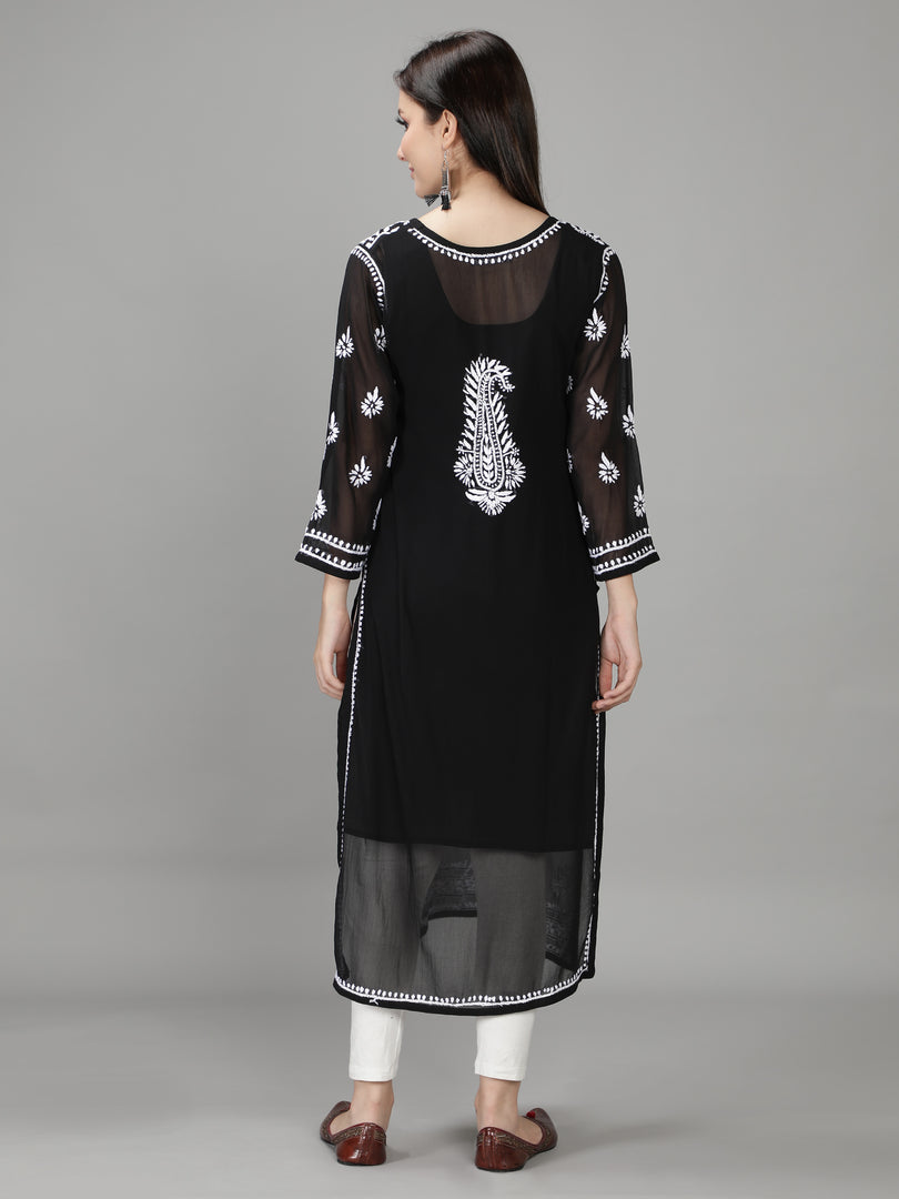 Seva Chikan Hand Embroidered Georgette Lucknowi Chikan Kurti With Slip