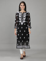 Load image into Gallery viewer, Seva Chikan Hand Embroidered Georgette Lucknowi Chikan Kurti With Slip