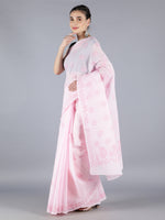 Load image into Gallery viewer, Seva Chikan Hand Embroidered Pink Cotton Lucknowi Saree-SCL6009