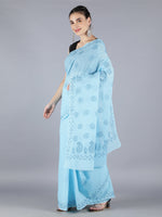 Load image into Gallery viewer, Seva Chikan Hand Embroidered Blue Cotton Lucknowi Saree-SCL6010