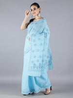 Load image into Gallery viewer, Seva Chikan Hand Embroidered Blue Cotton Lucknowi Saree-SCL6010