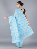 Load image into Gallery viewer, Seva Chikan Hand Embroidered Blue Cotton Lucknowi Saree-SCL6010