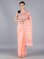 Load image into Gallery viewer, Seva Chikan Hand Embroidered Peach Cotton Lucknowi Saree-SCL6011
