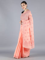 Load image into Gallery viewer, Seva Chikan Hand Embroidered Peach Cotton Lucknowi Saree-SCL6011
