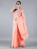 Load image into Gallery viewer, Seva Chikan Hand Embroidered Peach Cotton Lucknowi Saree-SCL6011
