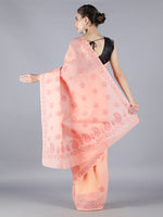 Load image into Gallery viewer, Seva Chikan Hand Embroidered Peach Cotton Lucknowi Saree-SCL6011