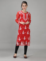 Load image into Gallery viewer, Seva Chikan Hand Embroidered Georgette Lucknowi Chikankari Kurta With Slip