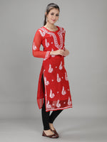Load image into Gallery viewer, Seva Chikan Hand Embroidered Georgette Lucknowi Chikankari Kurta With Slip