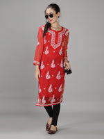 Load image into Gallery viewer, Seva Chikan Hand Embroidered Georgette Lucknowi Chikankari Kurta With Slip
