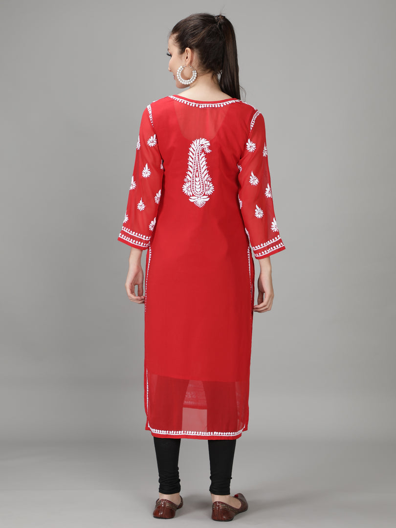 Seva Chikan Hand Embroidered Georgette Lucknowi Chikan Kurti With Slip