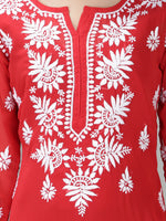 Load image into Gallery viewer, Seva Chikan Hand Embroidered Georgette Lucknowi Chikan Kurti With Slip