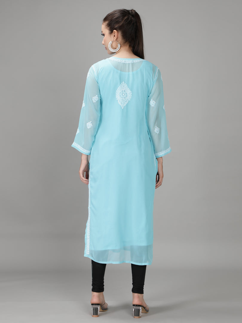 Seva Chikan Hand Embroidered  Georgette Lucknowi Chikankari kurta with Slip