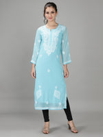 Load image into Gallery viewer, Seva Chikan Hand Embroidered  Georgette Lucknowi Chikankari kurta with Slip