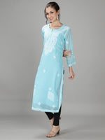 Load image into Gallery viewer, Seva Chikan Hand Embroidered  Georgette Lucknowi Chikankari kurta with Slip